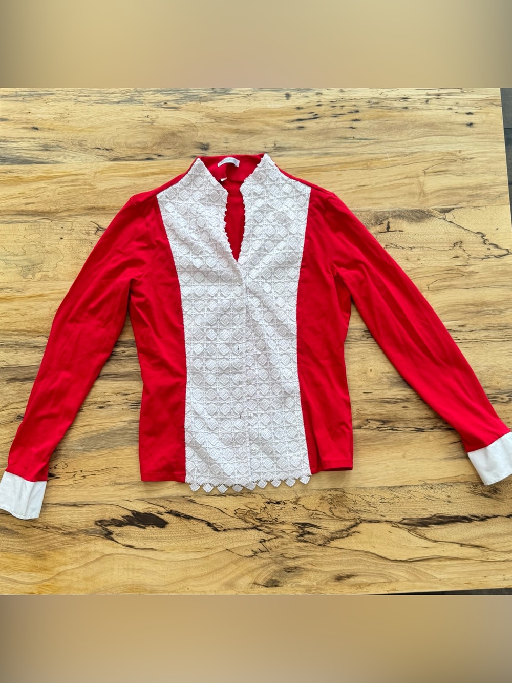 Naracamicie Red Long-Sleeve Top with White Lace Panel